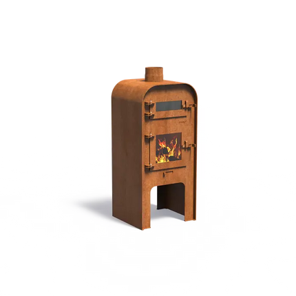 Cheminée de jardin en acier Corten avec four à pizza 55 x 49 x 120 cm | Poêle d'extérieur