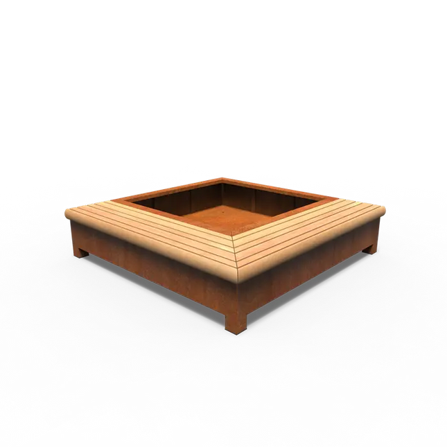 Jardinera de acero Corten con banco, 2000 x 2000 x 450 mm