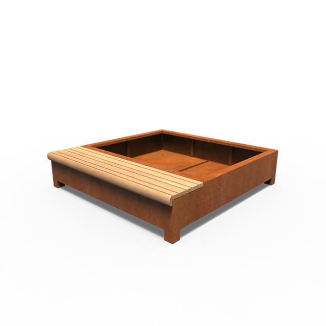 Jardinera de acero Corten con banco, 2000 x 2000 x 450 mm