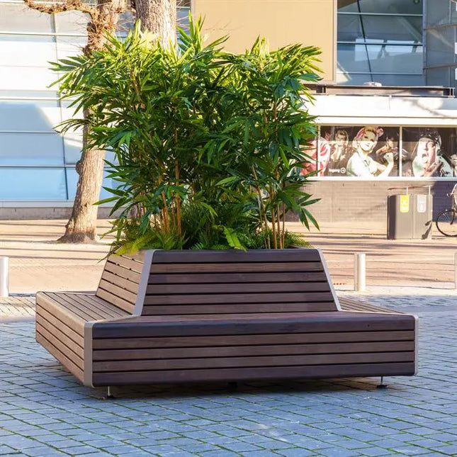 Jardinera de acero Corten con banco, 2300 x 2300 x 850 mm