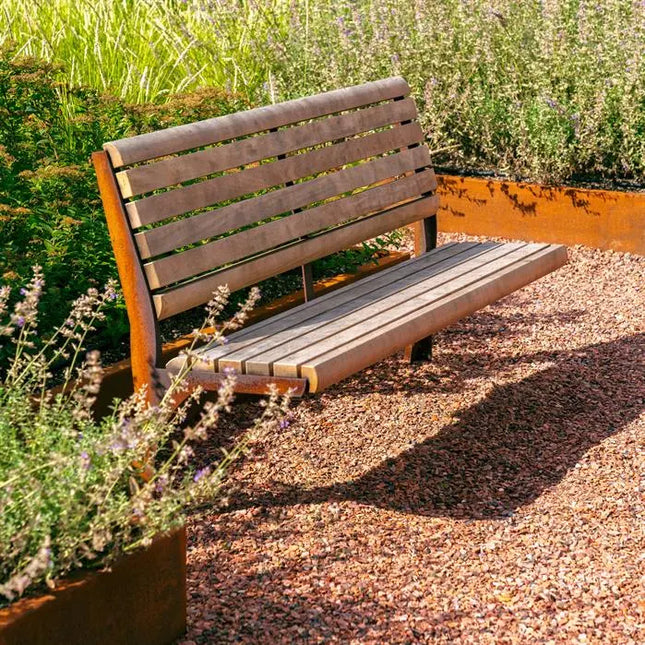Cortenstaal Bank met Rugleuning 230 x 62.5 x 104 cm - Garapa Hardhout