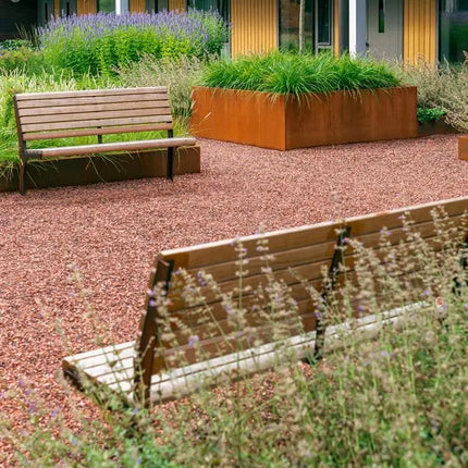 Banc en acier Corten avec dossier 150 x 62,5 x 104 cm - Bois dur Garapa