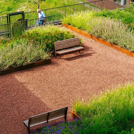 Banc en acier Corten avec dossier 150 x 62,5 x 104 cm - Bois dur Garapa