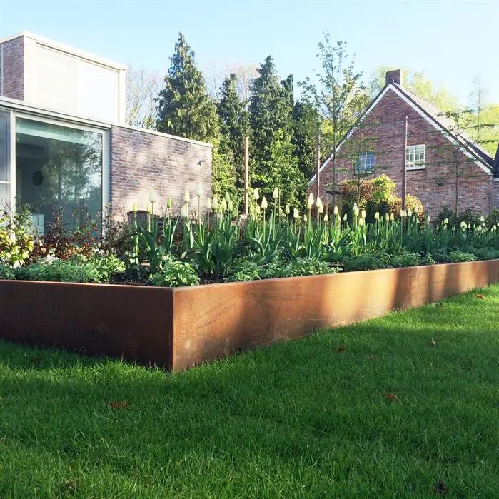 Cortenstaal Borderrand Hoek met gezette bovenrand 300 x 2 x 150 mm - Binnenbocht
