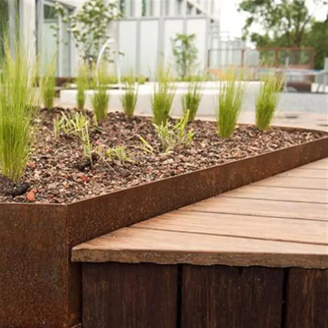 Cortenstaal Borderrand Hoek met rechte bovenrand 300 x 3 x 390 mm - Buitenbocht