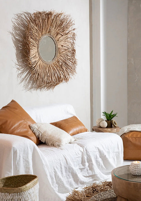 Leren kussenhoes met zes panelen - camel - 30x50