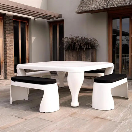 Garden Table | White Square Outdoor Table - 180 x 180 x 77 cm - Polyester