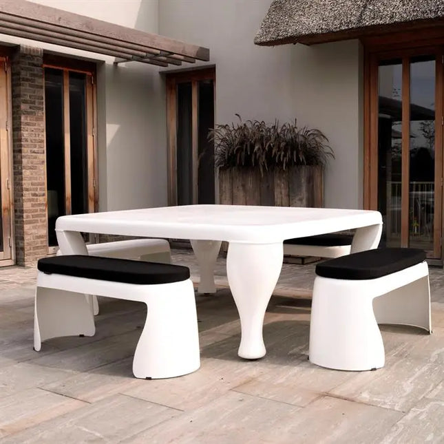 Gartentisch | Weißer quadratischer Outdoor-Tisch – 180 x 180 x 77 cm – Polyester
