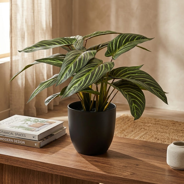 Kunstplant Calathea Zebrina - in zwarte pot - ↕42cm