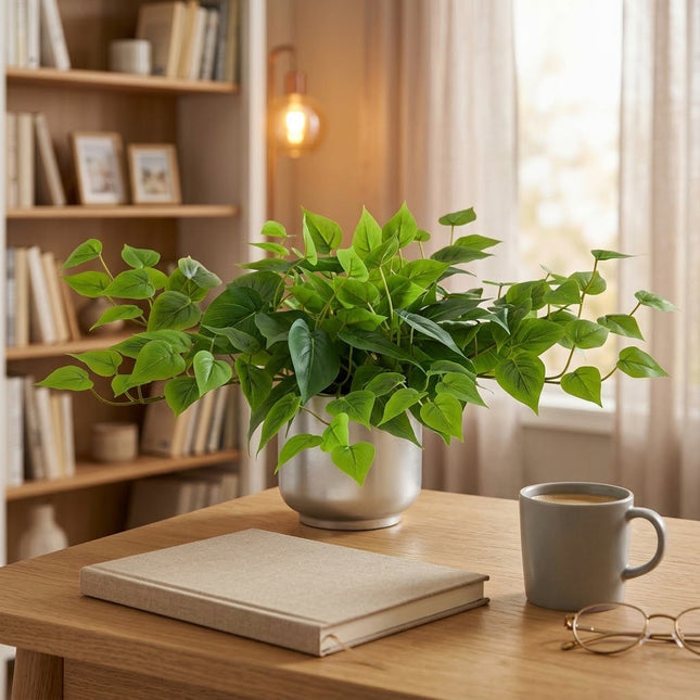 Kunstplant epipremnum in witte pot - ↕30cm - Ø15cm