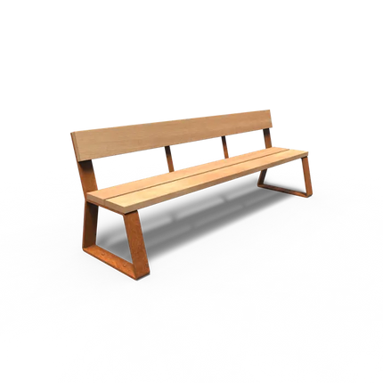 Banco de acero Corten con respaldo, 230 x 62 x 84 cm - Madera dura de Garapa
