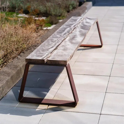 Corten stålbænk 230 x 57,5 ​​x 45 cm - Garapa hårdttræ