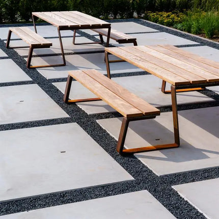 Ensemble de pique-nique en acier Corten 230 x 227 x 76 cm - Bois dur Garapa