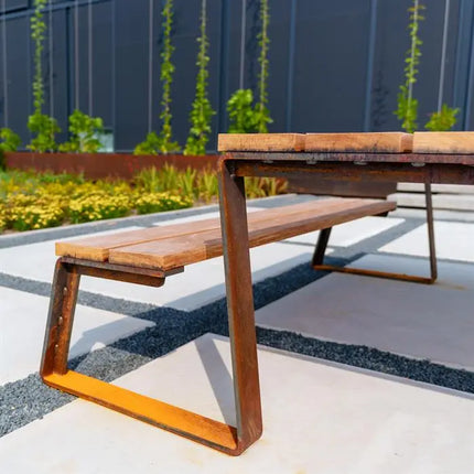 Ensemble de pique-nique en acier Corten 230 x 227 x 76 cm - Bois dur Garapa