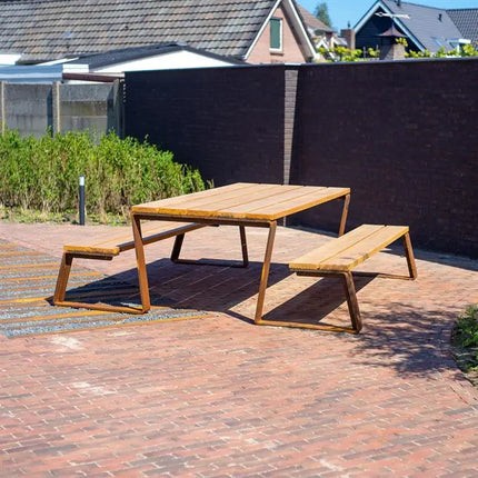 Ensemble de pique-nique en acier Corten 230 x 227 x 76 cm - Bois dur Garapa