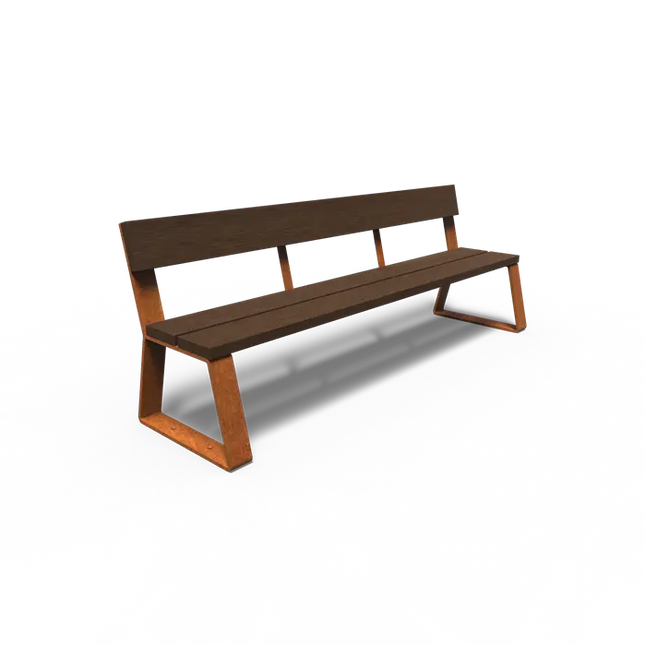 Corten stålbænk med ryglæn 230 x 62 x 84 cm - Bambus