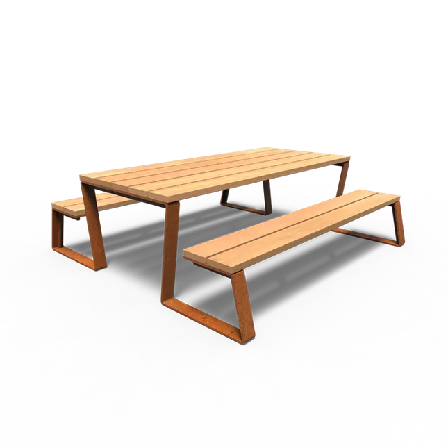 Juego de picnic de acero Corten de 230 x 227 x 76 cm - Madera dura de Garapa