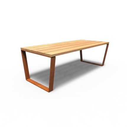 Corten Steel Table 230 x 103 x 76 cm - Garapa Hardwood - Garden Table