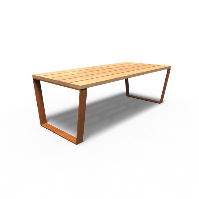 Cortenstaal Tafel 230 x 103 x 76 cm - Garapa Hardhout - Tuintafel