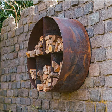 Boîte de rangement ronde en acier Corten et bois 100 x 40 cm