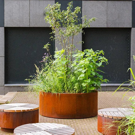 Cortenstaal Plantenbak Rond Op Wielen Ø120 x 40 cm