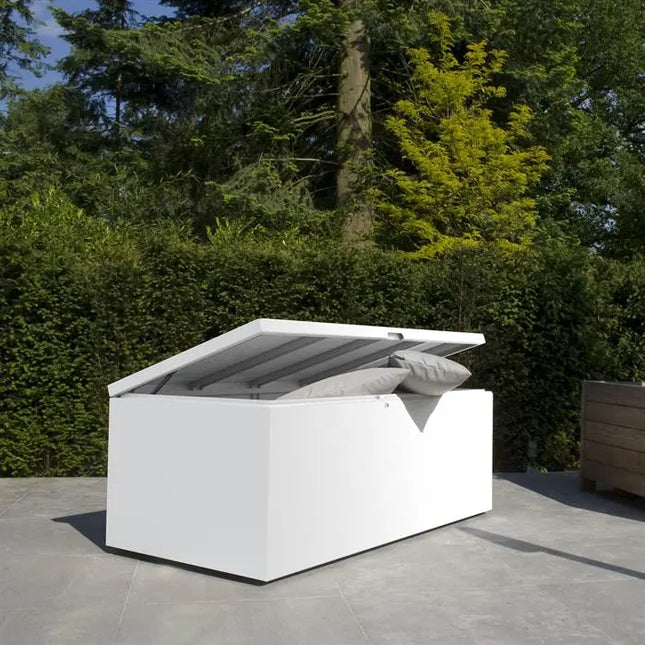 Kissenbox Weiß 200 x 95 x 75 cm - Aufbewahrungsbox aus Aluminium für Gartenkissen