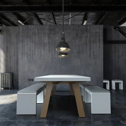 Garden Table | White Outdoor Table - 260 x 100 x 75 cm - Aluminium | Oak Wood