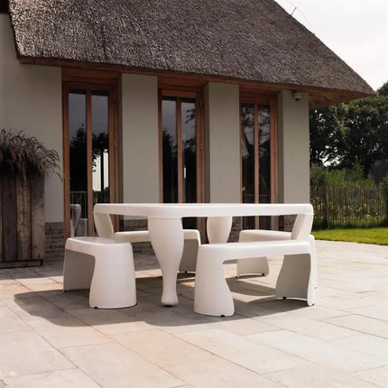 Garden Table | White Square Outdoor Table - 180 x 180 x 77 cm - Polyester