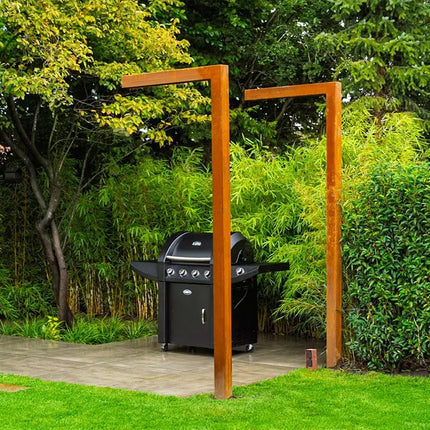 Pergola en acier Corten en forme de L 110 x 10 x 250 cm