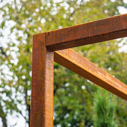 Pergola en acier Corten en forme de L 110 x 10 x 250 cm