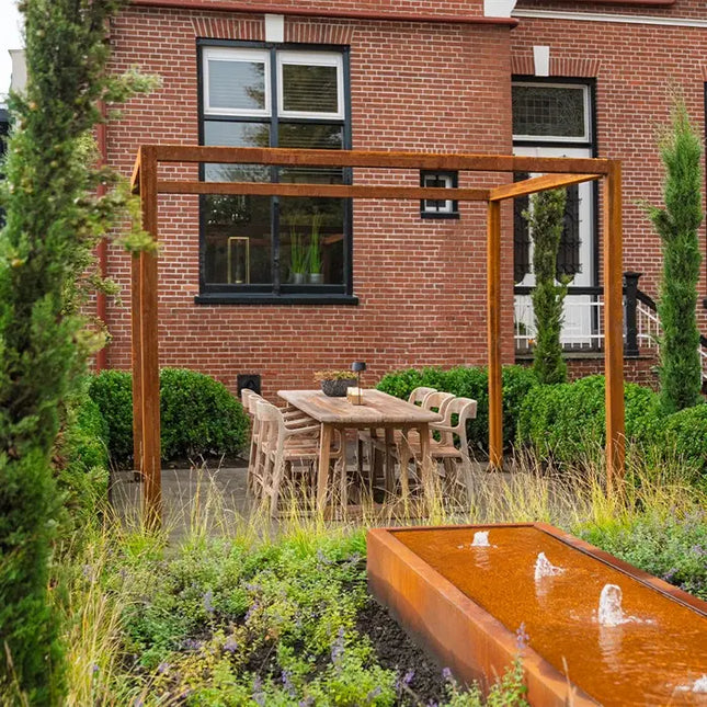 Pérgola cuadrada de acero Corten de 420 x 420 x 250 cm