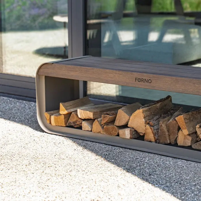 Houtopslag Aluminium met Zitting - 150 x 40 x 45 cm - Bankje - Bamboe