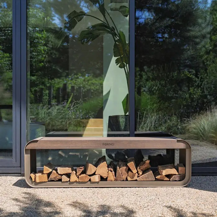 Houtopslag Aluminium met Zitting - 150 x 40 x 45 cm - Bankje - Bamboe
