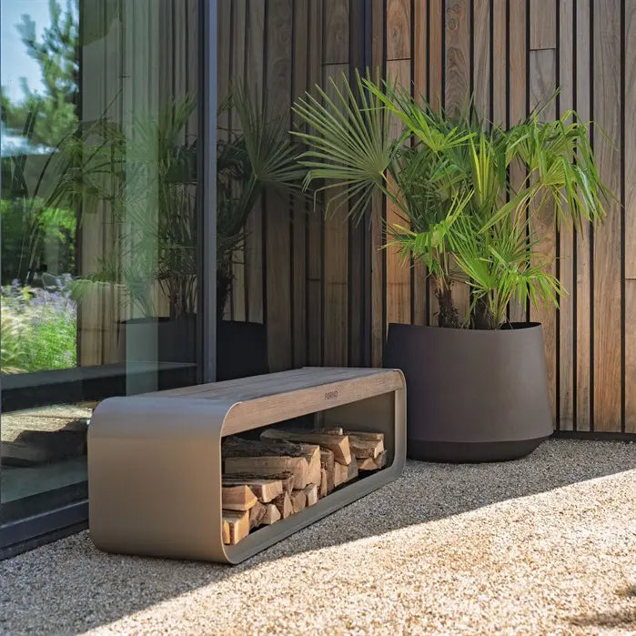 Houtopslag Aluminium met Zitting - 150 x 40 x 45 cm - Bankje - Bamboe