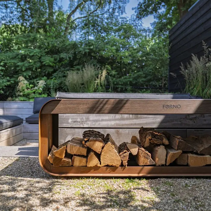 Cortenstaal Houtopslag met Zitting - 150 x 40 x 45 cm - Bankje