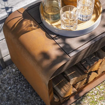 Corten Steel Wood Storage with Seat - 150 x 40 x 45 cm - Bench