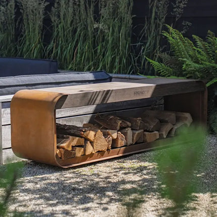 Corten Steel Wood Storage with Seat - 150 x 40 x 45 cm - Bench