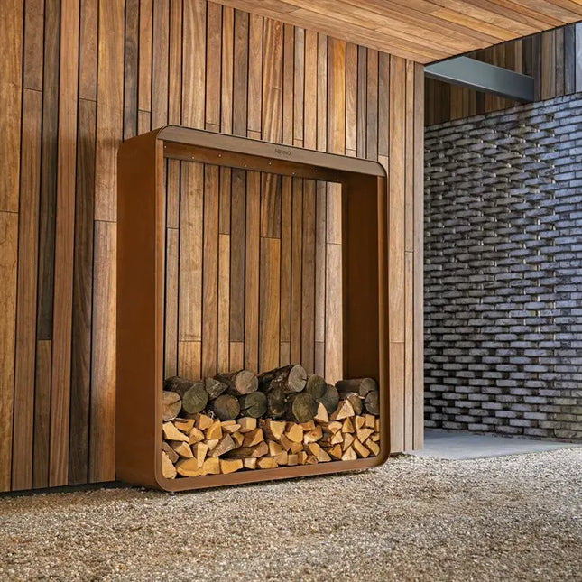 Contenitore per legna in acciaio Corten 1500 x 400 x 1800 mm