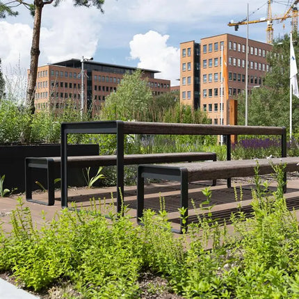 Table en acier Corten 230 x 79 x 75 cm - Bois dur Garapa - Table de jardin