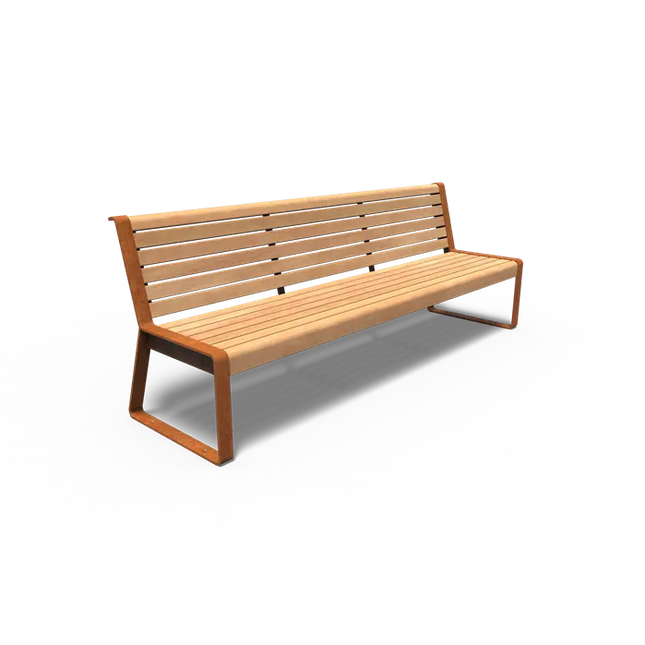 Corten stålbænk med ryglæn 230 x 65 x 85 cm - Garapa Hardwood