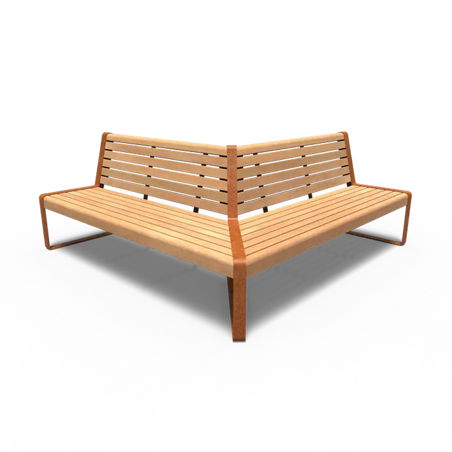 Straatmeubilair - Cortenstaal Bank 2000 x 2000 x 850 mm - Parkmeubilair - Garapa Hardhout