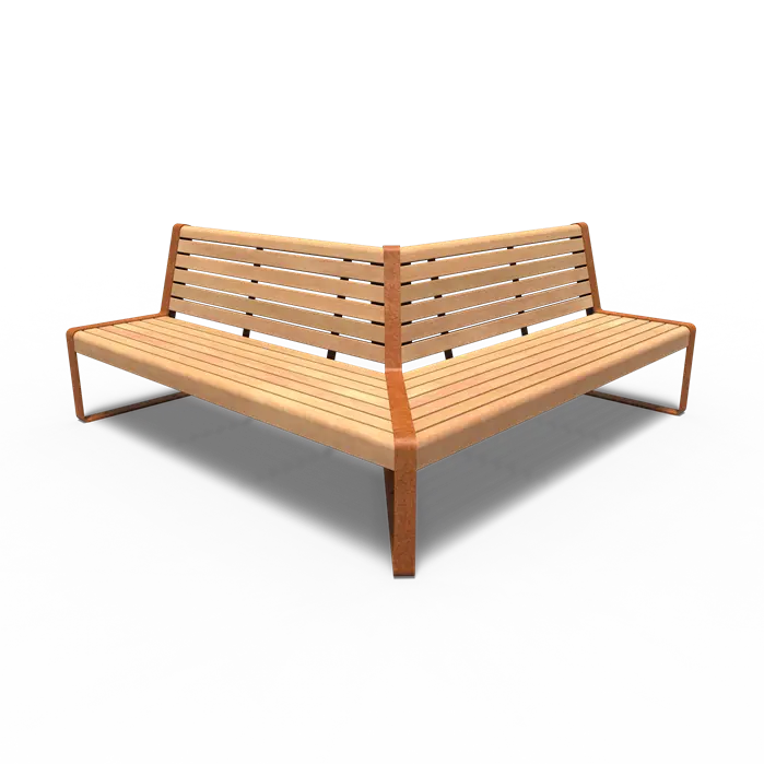 Straatmeubilair - Cortenstaal Bank 2000 x 2000 x 850 mm - Parkmeubilair - Garapa Hardhout