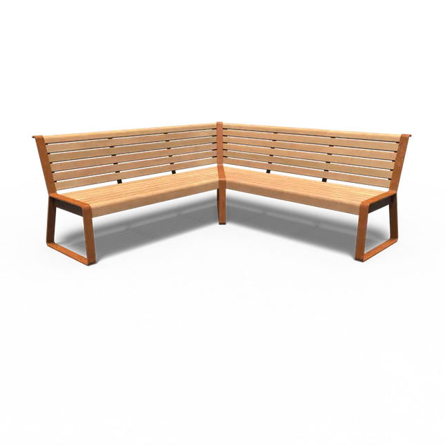Straatmeubilair - Cortenstaal Bank 2000 x 2000 x 850 mm - Parkmeubilair - Garapa Hardhout