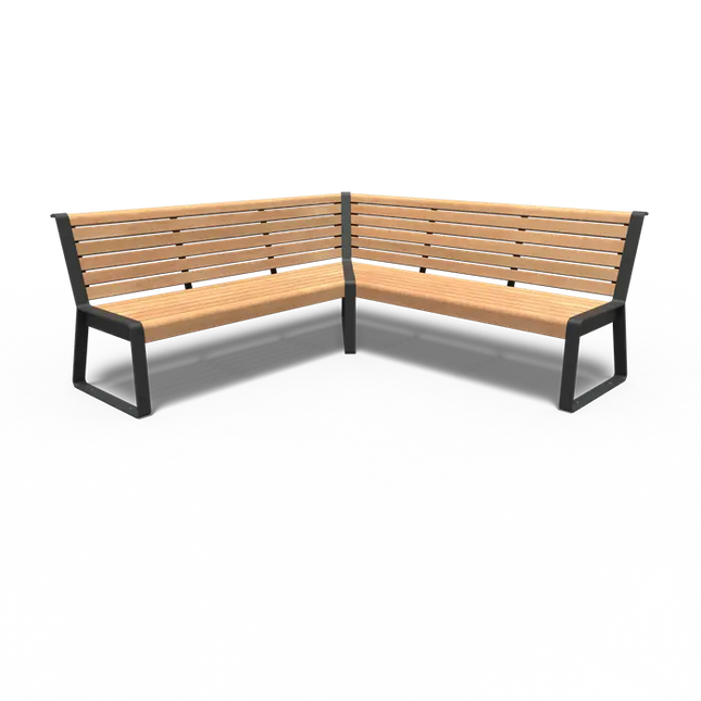 Straatmeubilair - Gecoat Staal Bank 2000 x 2000 x 850 mm - Parkmeubilair - Garapa Hardhout