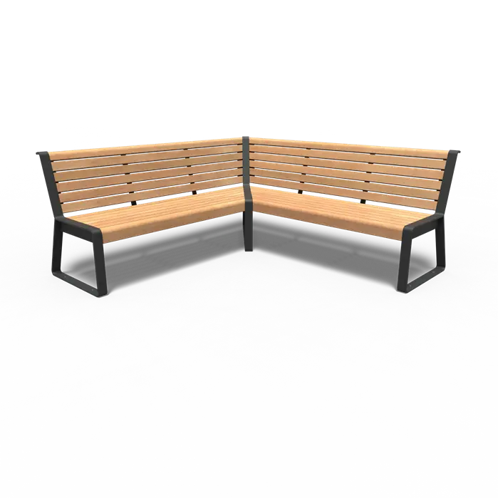 Straatmeubilair - Gecoat Staal Bank 2000 x 2000 x 850 mm - Parkmeubilair - Garapa Hardhout