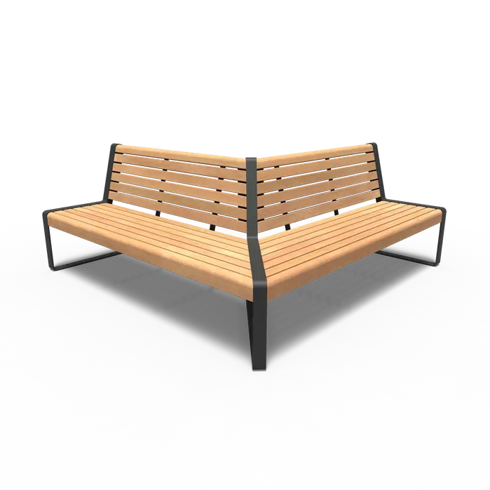 Straatmeubilair - Gecoat Staal Bank 2000 x 2000 x 850 mm - Parkmeubilair - Garapa Hardhout