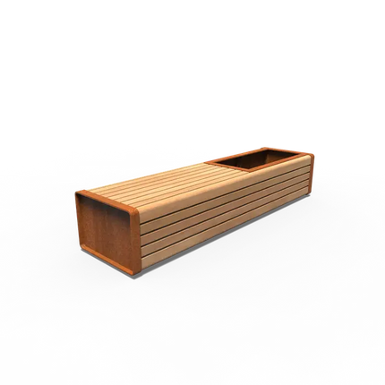 Corten Steel Planter with Bench 2300 x 600 x 440 mm