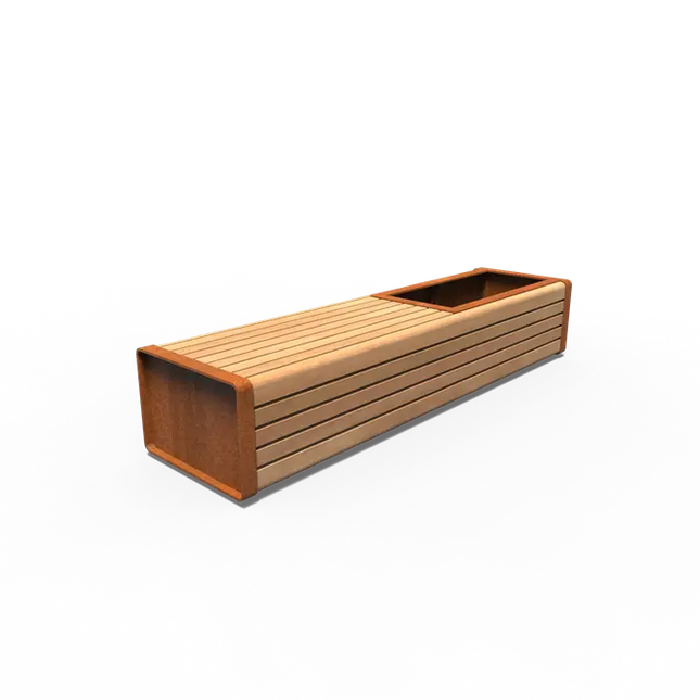 Jardinera de acero Corten con banco, 2300 x 600 x 440 mm