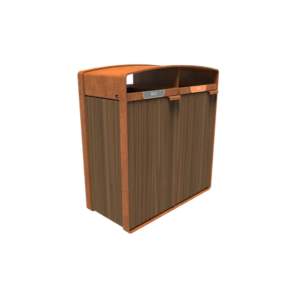 Poubelle en acier Corten 1065 x 550 x 1150 mm - Kebony
