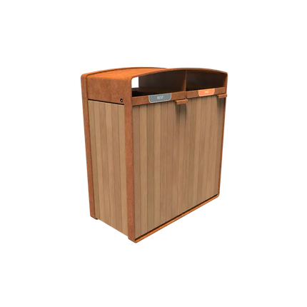 Poubelle en acier Corten 1065 x 550 x 1150 mm - Bois dur Garapa